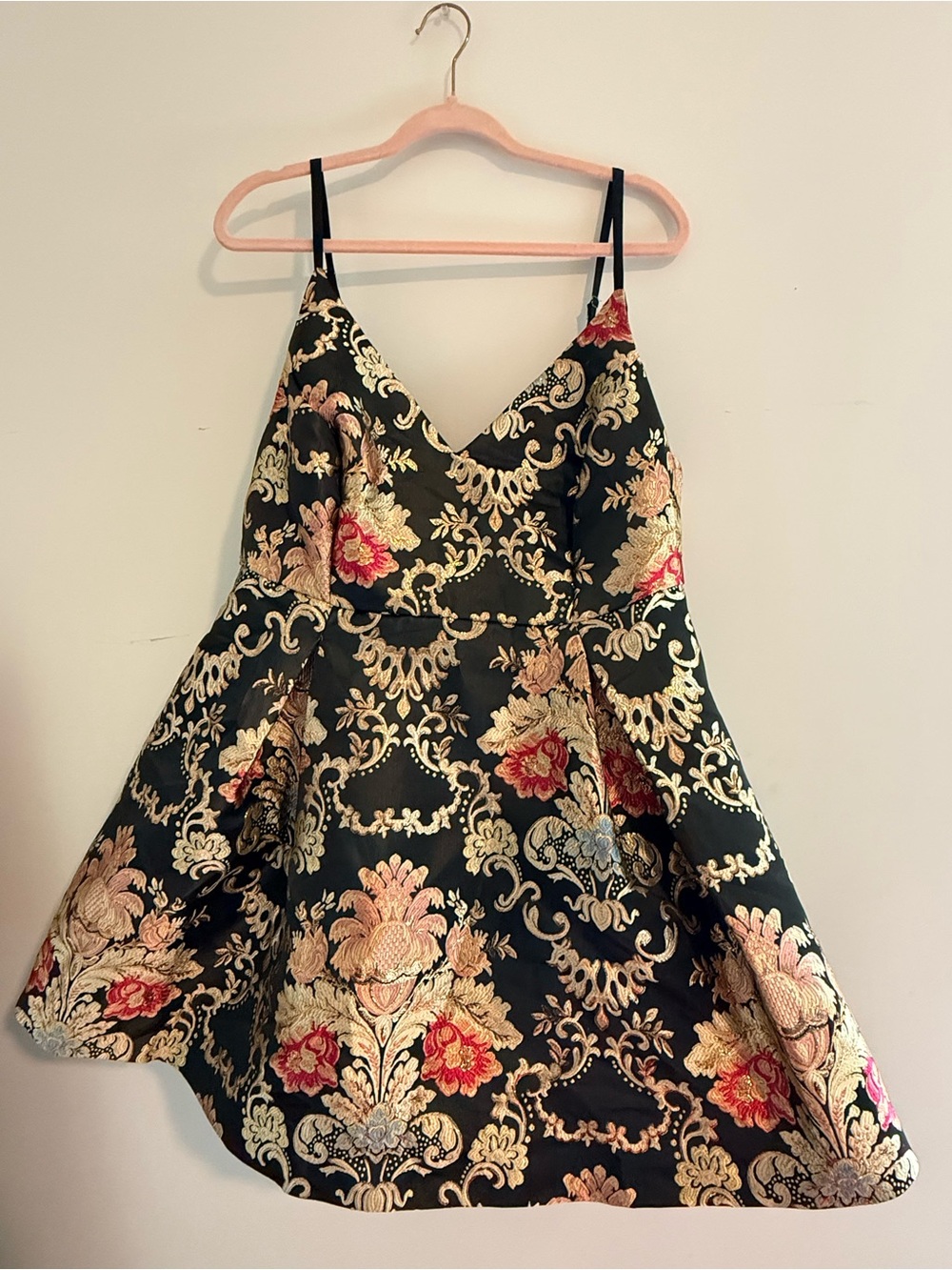 Fashion Nova Black Floral Brocade Spaghetti-Strap Dress